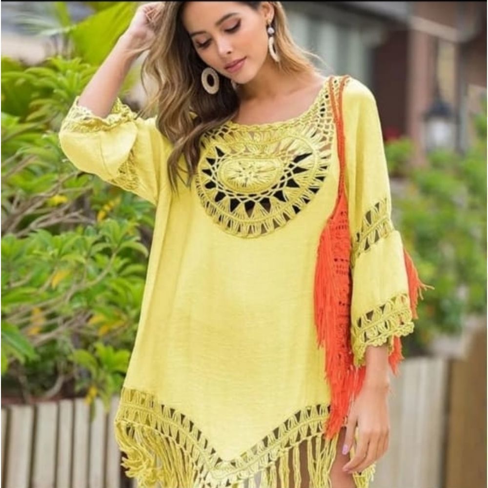Tassel Beach Dress V Neck White Cover Up Swimsuit 2026